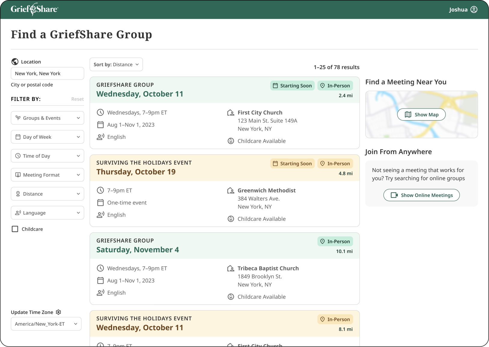 Card-only view of search results
