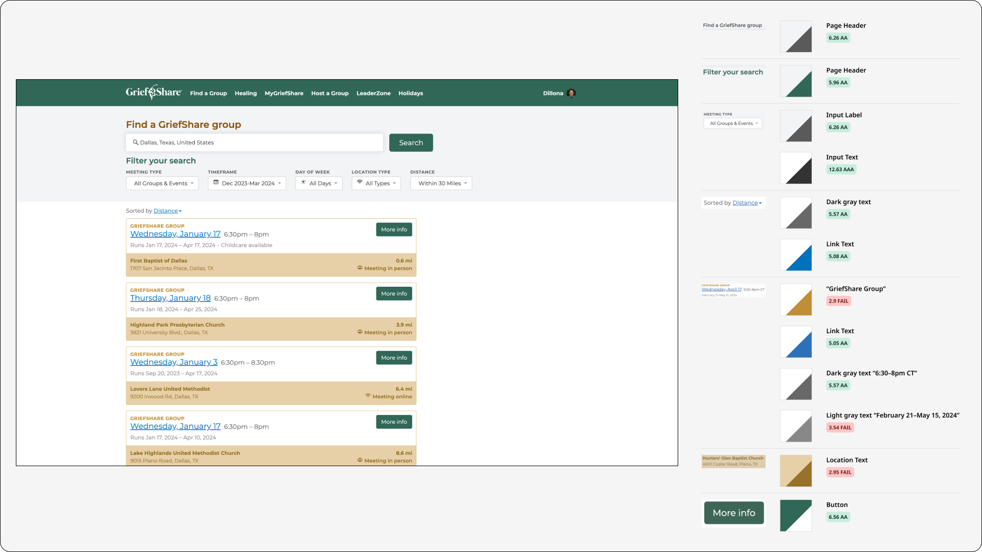 Design audit of the Find a Group page