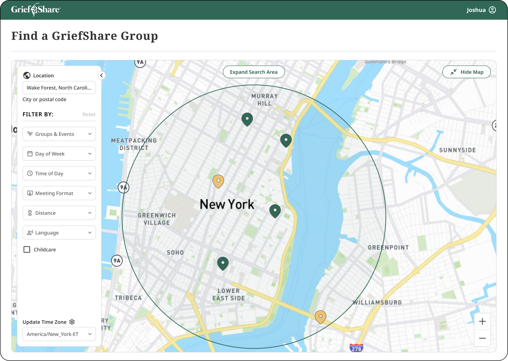 Immersive map view showing nearby groups