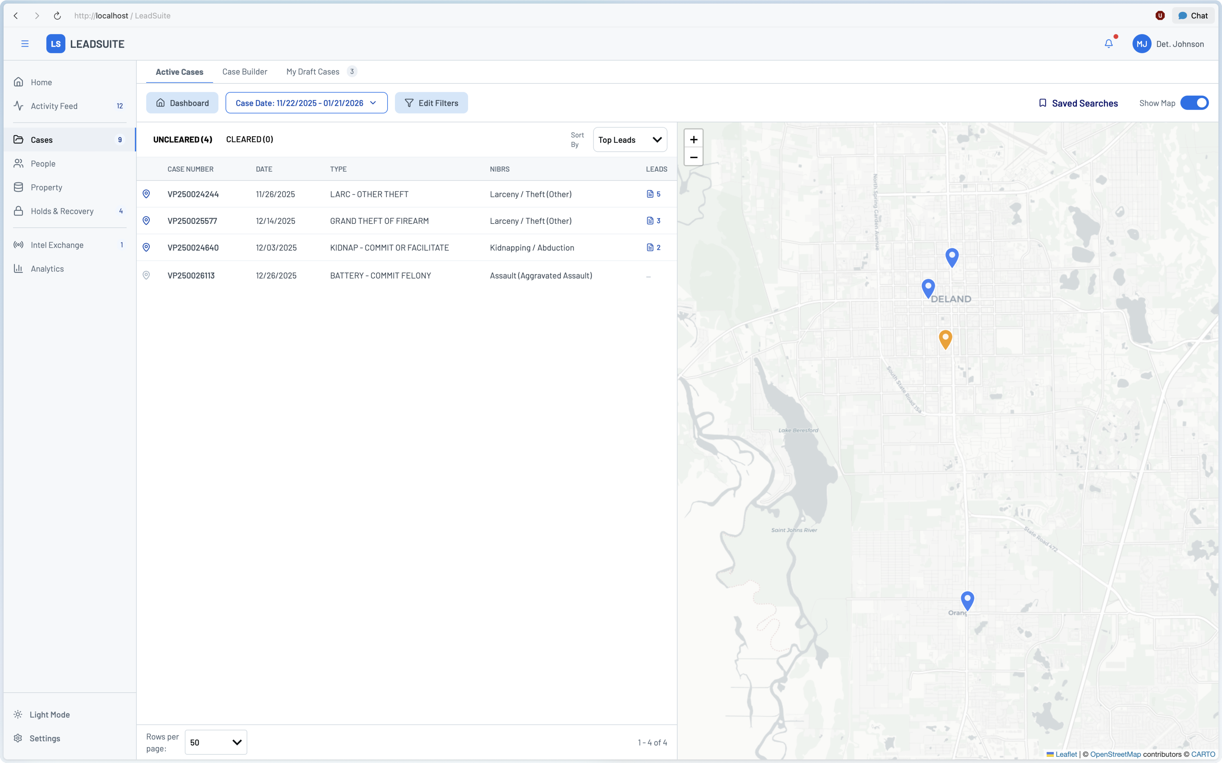 Unified case list view with map and filters