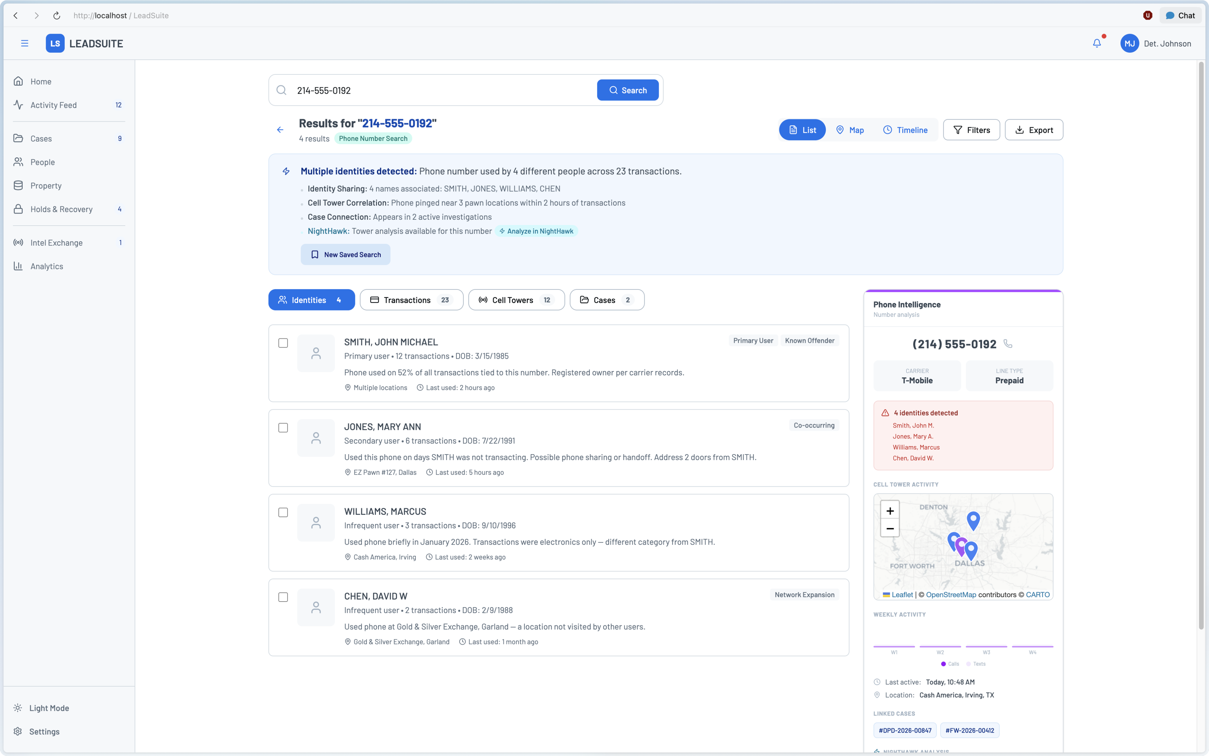 Phone number search results with Phone Intelligence knowledge panel